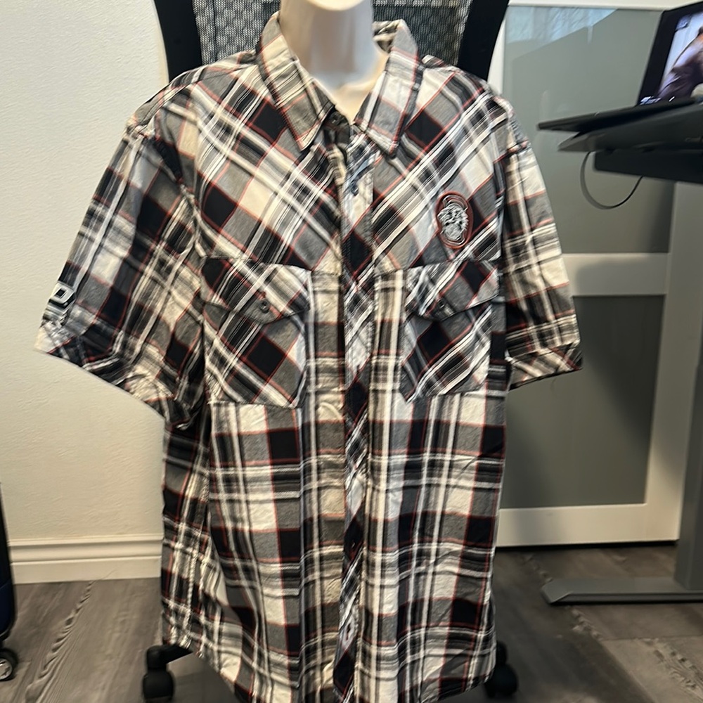 Harley-Davidson Red and Black Casual Button Down Shirt